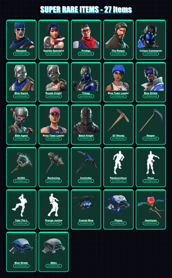 [PS4/PS5/XBOX/PC] | Warpaint | Sparkle Specialist | Prodigy | The Reaper | Carbon Commando | 106 skin | 74 pickaxe | 146 emote | 76 glider | Lv1135 — Fortnite account