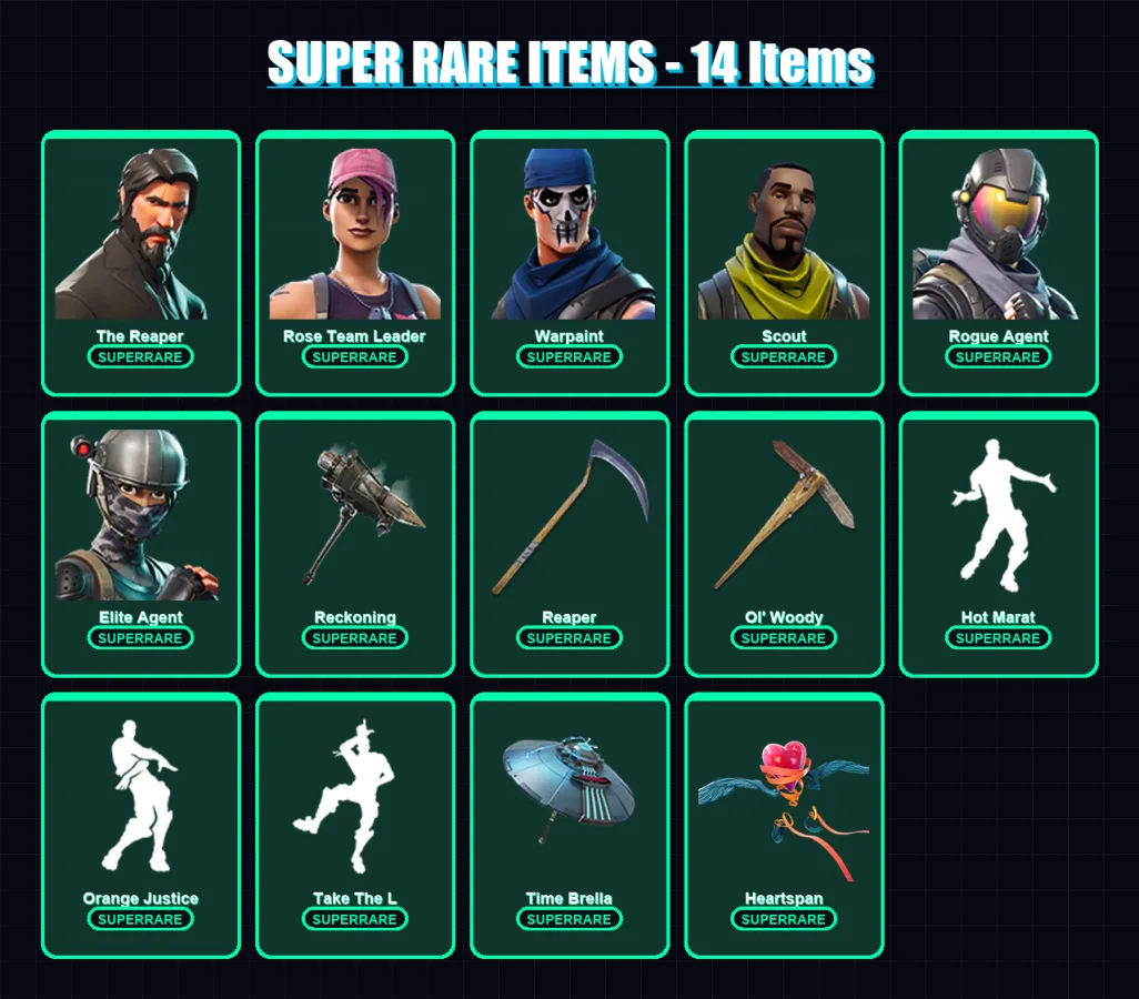 [PS4/PS5/XBOX/PC] | The Reaper | Rose Team Leader | Warpaint | Scout | Rogue Agent | 144 skin | 152 pickaxe | 139 emote | 131 glider | Lv1977