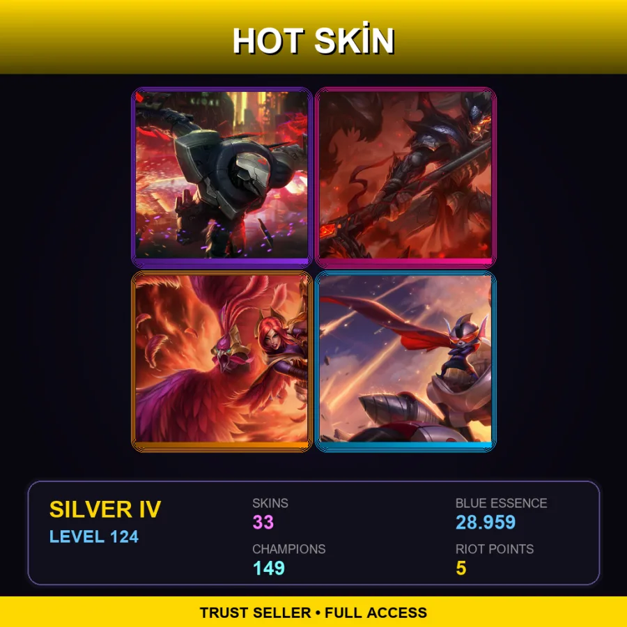 TR | PROJECT: Zed | Dragonslayer Xin Zhao | Phoenix Quinn | Super Galaxy Rumble | 33 Skin | 149 Champ | Silver IV | Lv124