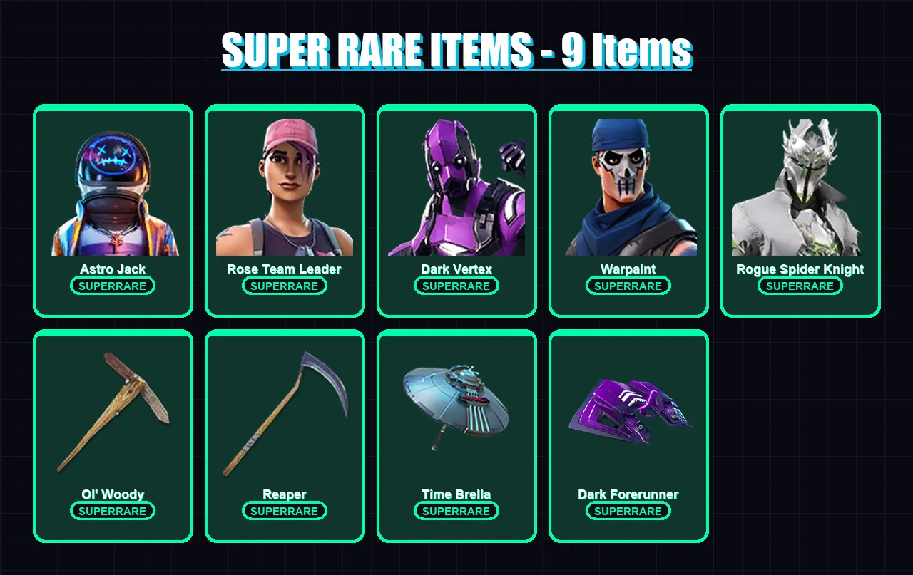 [PC/XBOX/PSN] | Astro Jack | Rose Team Leader | Dark Vertex | Warpaint | Rogue Spider Knight | 95 skin | 92 pickaxe | 83 emote | 78 glider | Lv1450 — Fortnite account