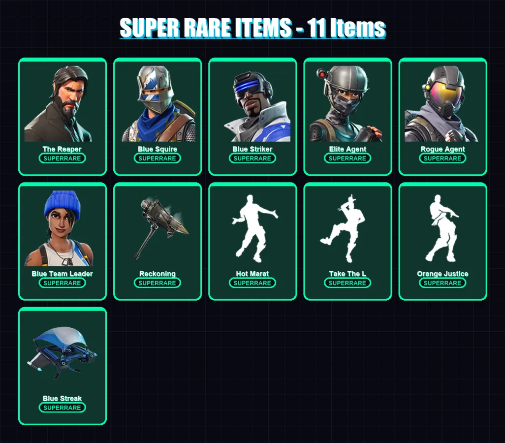 [PS4/PS5/XBOX/PC] | The Reaper | Blue Squire | Blue Striker | Elite Agent | Rogue Agent | 115 skin | 87 pickaxe | 90 emote | 103 glider | Lv1581