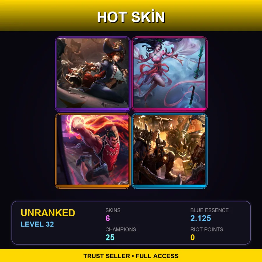 TR | Lv32 | Unranked | 6 Skin | 25 Champ — LoL account