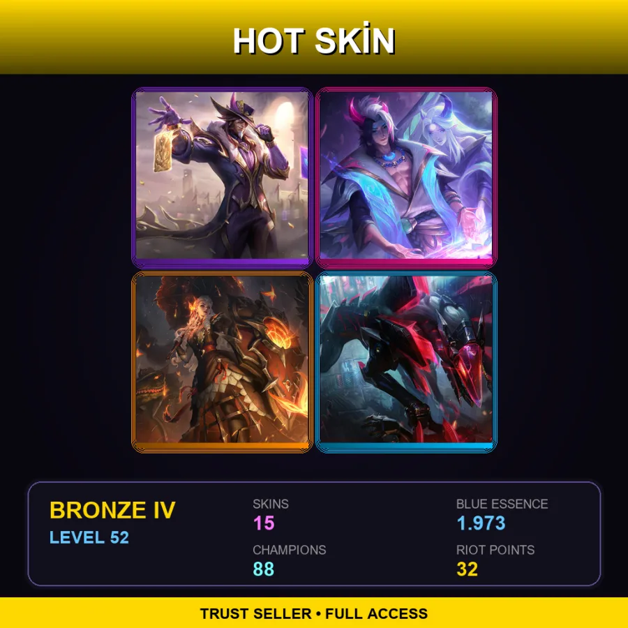 SG | Lv52 | Bronze IV | 15 Skin | 88 Champ — LoL account