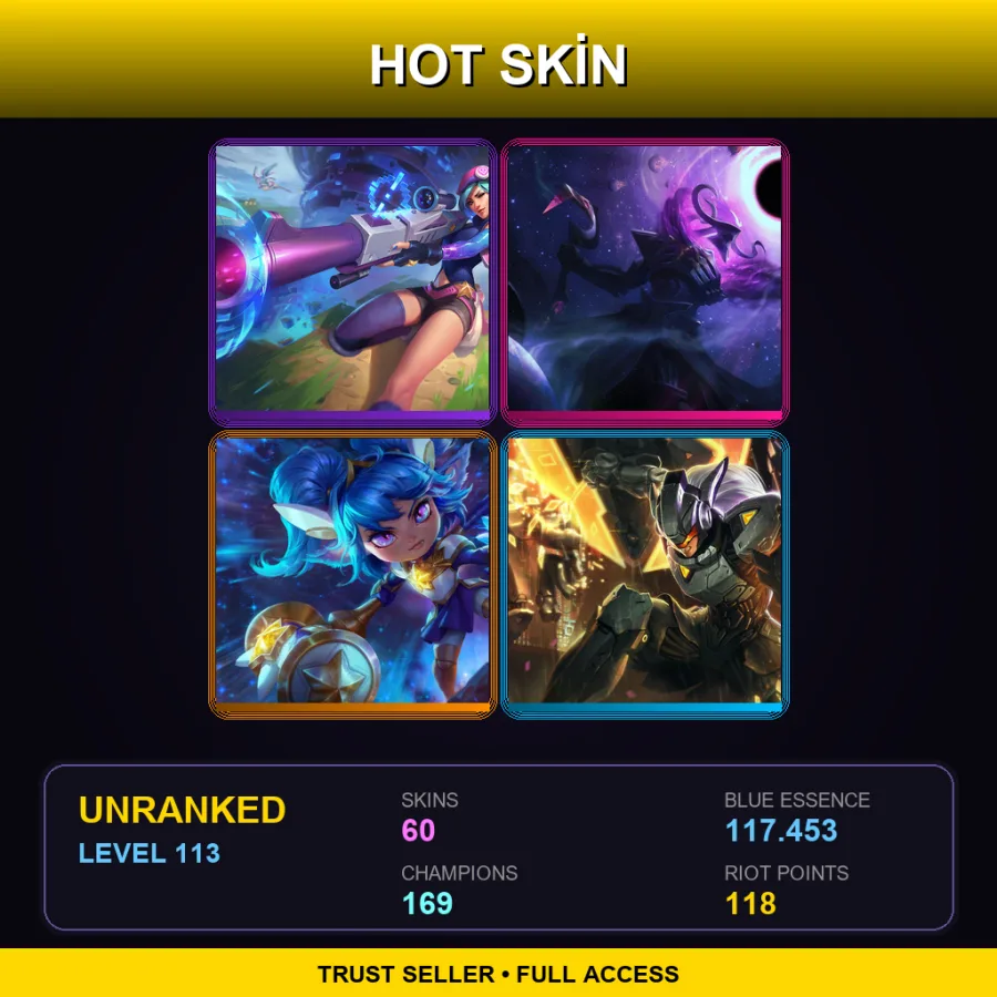 SG | Lv113 | Unranked | 60 Skin | 169 Champ — LoL account