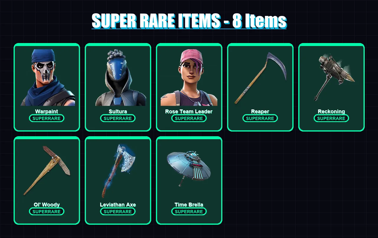 [PS4/PS5/XBOX/PC] | Warpaint | Sultura | Rose Team Leader | Joltara | Calamity | 81 skin | 95 pickaxe | 74 emote | 84 glider | Lv1120