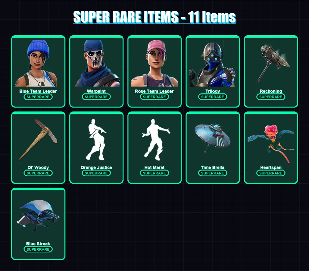 [PS4/PS5/PC] | Blue Team Leader | Warpaint | Rose Team Leader | Trilogy | Rox | 110 skin | 134 pickaxe | 116 emote | 124 glider | Lv1596