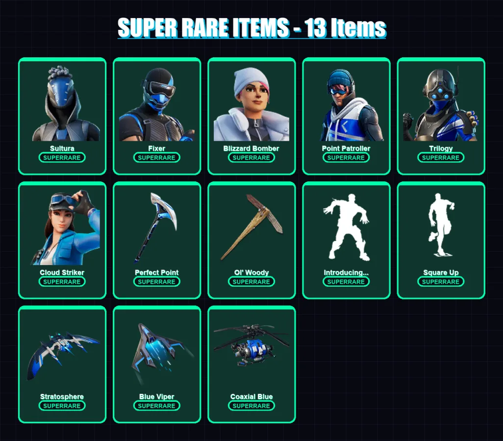 [PS4/PS5/XBOX/PC] | Sultura | Fixer | Blizzard Bomber | Point Patroller | Trilogy | 55 skin | 66 pickaxe | 55 emote | 62 glider | Lv868 — Fortnite account