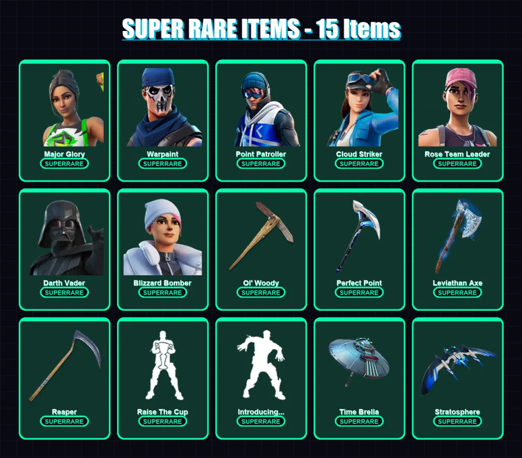 [PC/XBOX] | Major Glory | Warpaint | Point Patroller | Cloud Striker | Rose Team Leader | 278 skin | 278 pickaxe | 166 emote | 185 glider | Lv3358 — Fortnite account