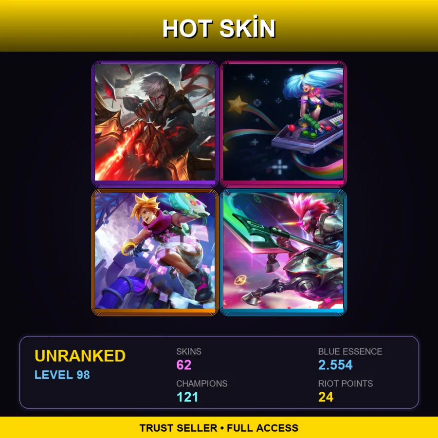 VN | Lv98 | Unranked | 62 Skin | 121 Champ