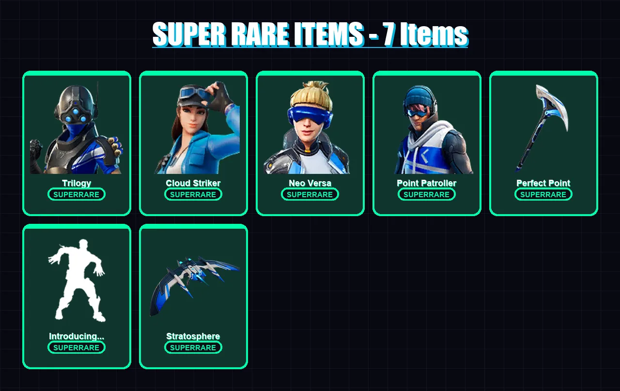 [PC/XBOX/PSN] | Trilogy | Cloud Striker | Neo Versa | Point Patroller | Sorana | 53 skin | 59 pickaxe | 74 emote | 67 glider | Lv973