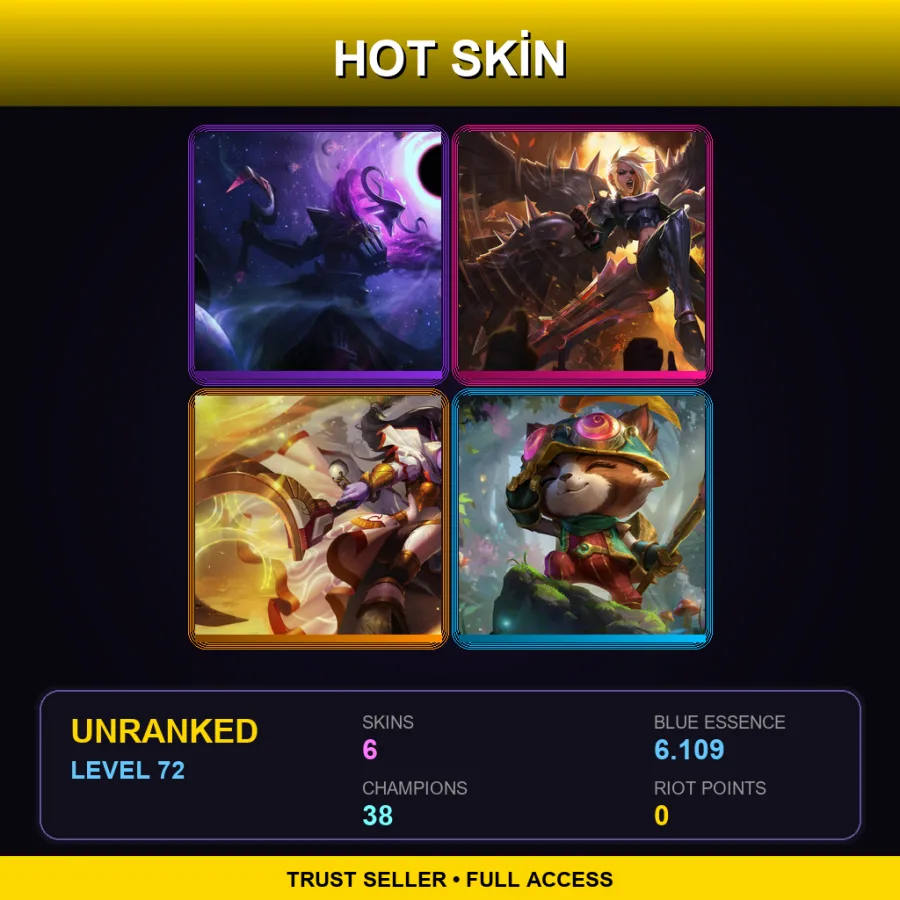 EUNE | Lv72 | Unranked | 6 Skin | 38 Champ — LoL account