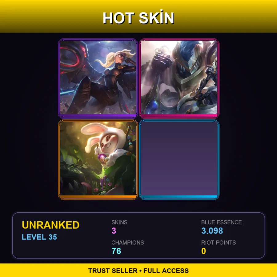 EUW | Lv35 | Unranked | 3 Skin | 76 Champ
