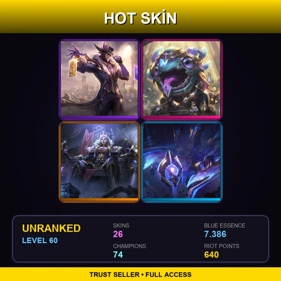 EUW | Lv60 | Unranked | 26 Skin | 74 Champ — LoL account
