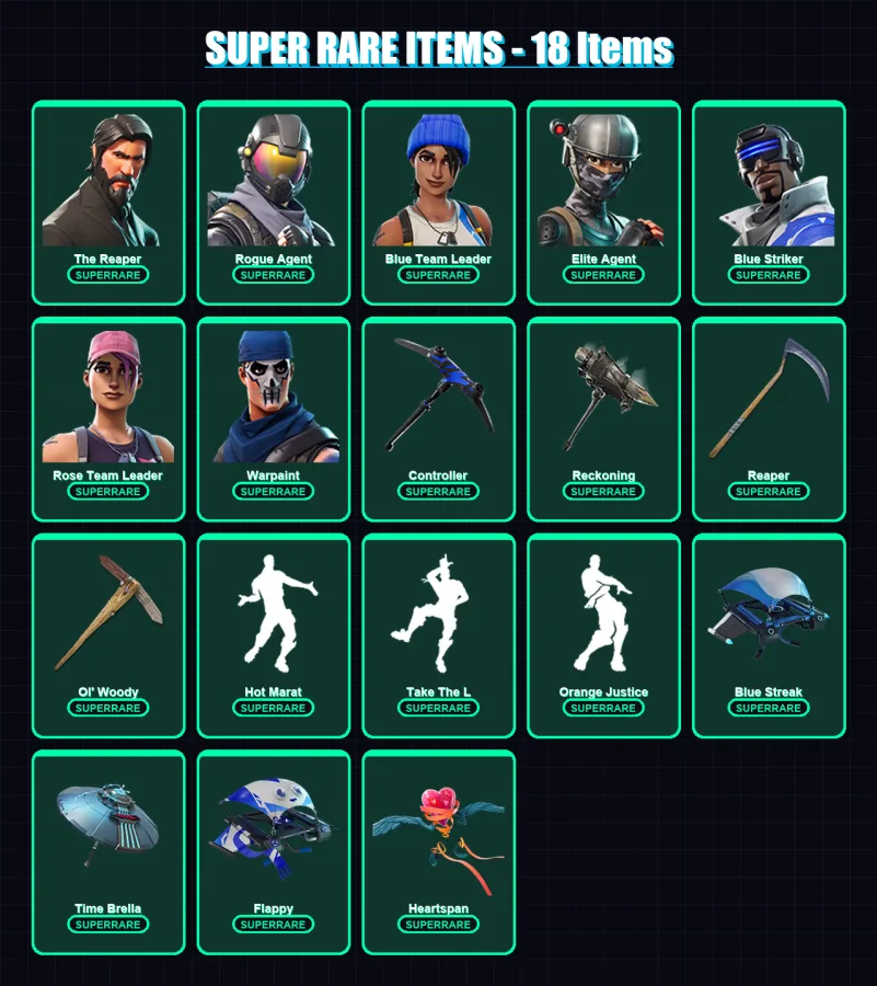 [PS4/PS5/XBOX/PC] | The Reaper | Rogue Agent | Blue Team Leader | Elite Agent | Blue Striker | 92 skin | 92 pickaxe | 117 emote | 102 glider | Lv129