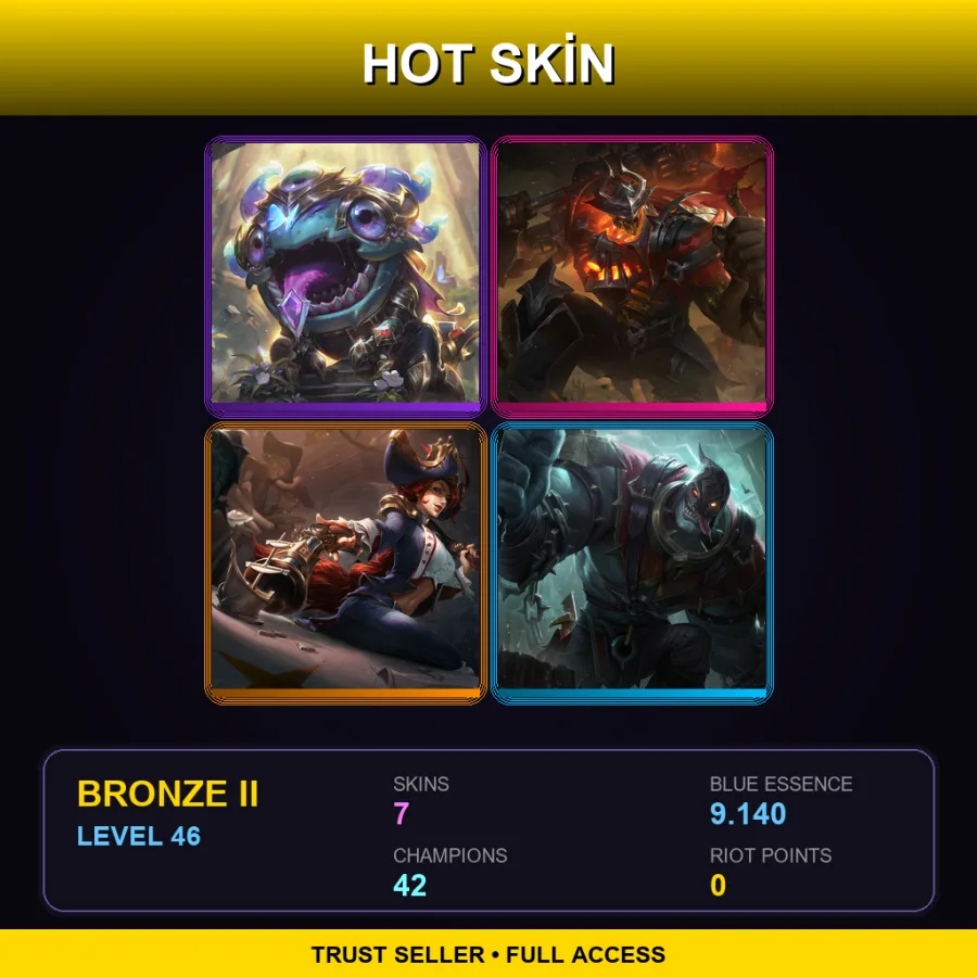 BR | Victorious Kog'Maw | High Noon Mordekaiser | Waterloo Miss Fortune | Executioner Mundo | 7 Skin | 42 Champ | Bronze II | Lv46