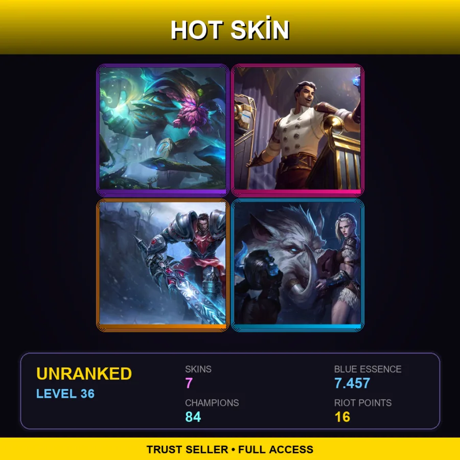 EUW | Lv36 | Unranked | 7 Skin | 84 Champ — LoL account