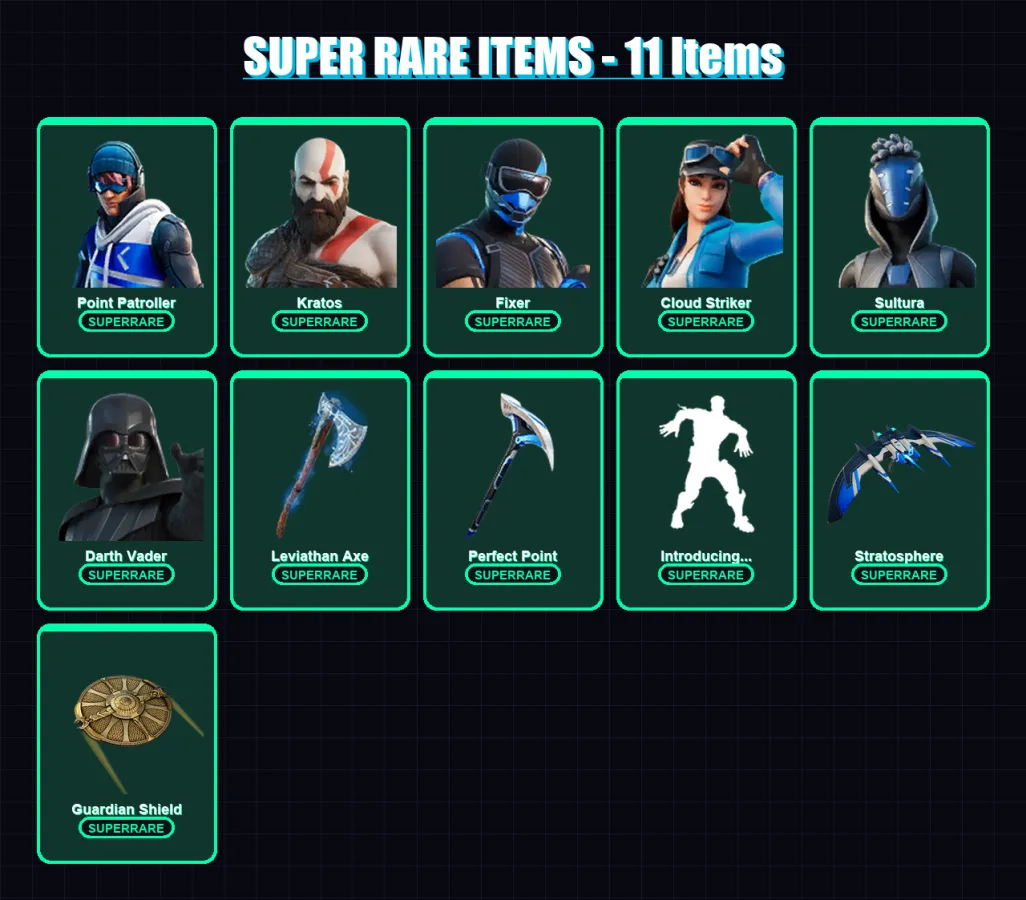 [PC/XBOX] | Point Patroller | Kratos | Fixer | Cloud Striker | Sultura | 86 skin | 94 pickaxe | 90 emote | 90 glider | Lv1444