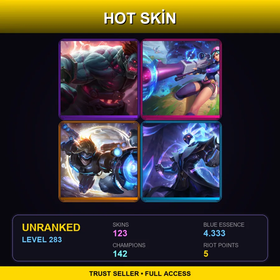 TR | Lv283 | Unranked | 123 Skin | 142 Champ — King Of Clubs Mordekaiser