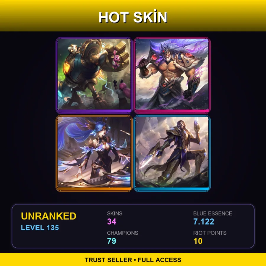TR | Lv135 | Unranked | 34 Skin | 79 Champ — LoL account