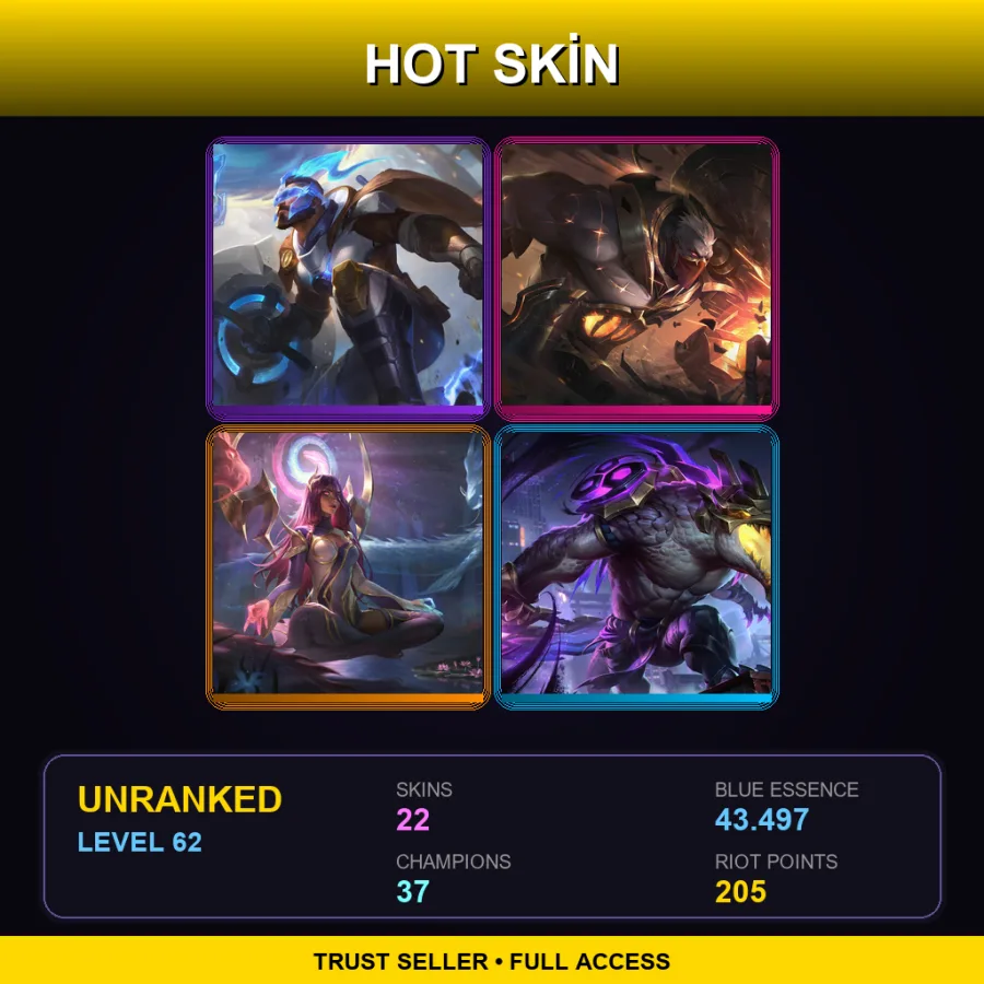 EUNE | Lv62 | Unranked | 22 Skin | 37 Champ — LoL account
