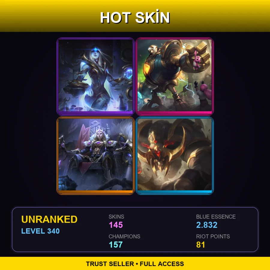 LAN | Lv340 | Unranked | 145 Skin | 157 Champ