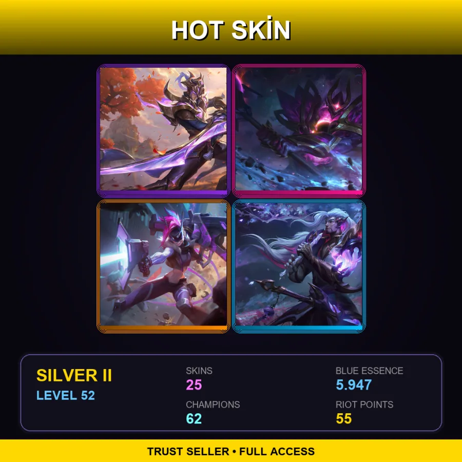 EUW | Lv52 | Silver II | 25 Skin | 62 Champ — LoL account