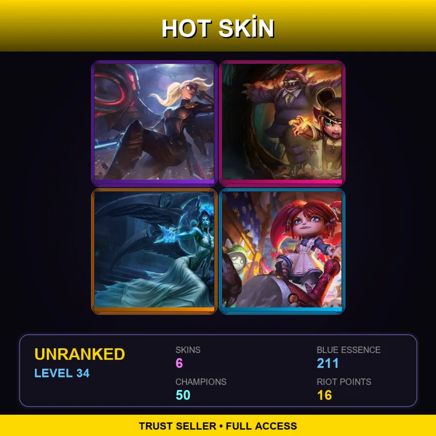 LAN | Lv34 | Unranked | 6 Skin | 50 Champ — LoL account