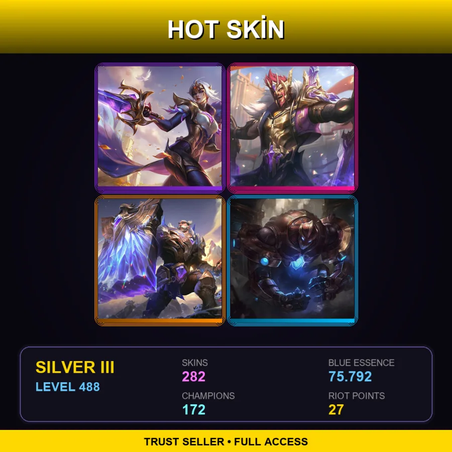 BR | Lv488 | Silver III | 282 Skin | 172 Champ — LoL account