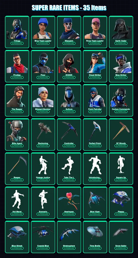 [PC/XBOX] | Trilogy | Blue Team Leader | Warpaint | Rose Team Leader | Darth Vader | 291 skin | 307 pickaxe | 233 emote | 230 glider | Lv3466