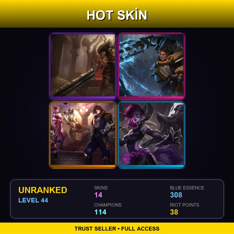 VN | Lv44 | Unranked | 14 Skin | 114 Champ — LoL account