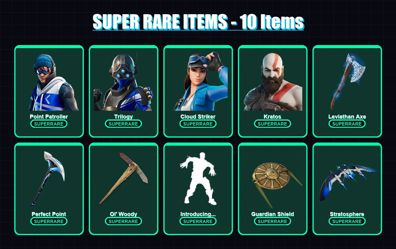 [PC/XBOX] | Point Patroller | Trilogy | Cloud Striker | Kratos | Kymera | 50 skin | 57 pickaxe | 51 emote | 47 glider | Lv601 — Fortnite account