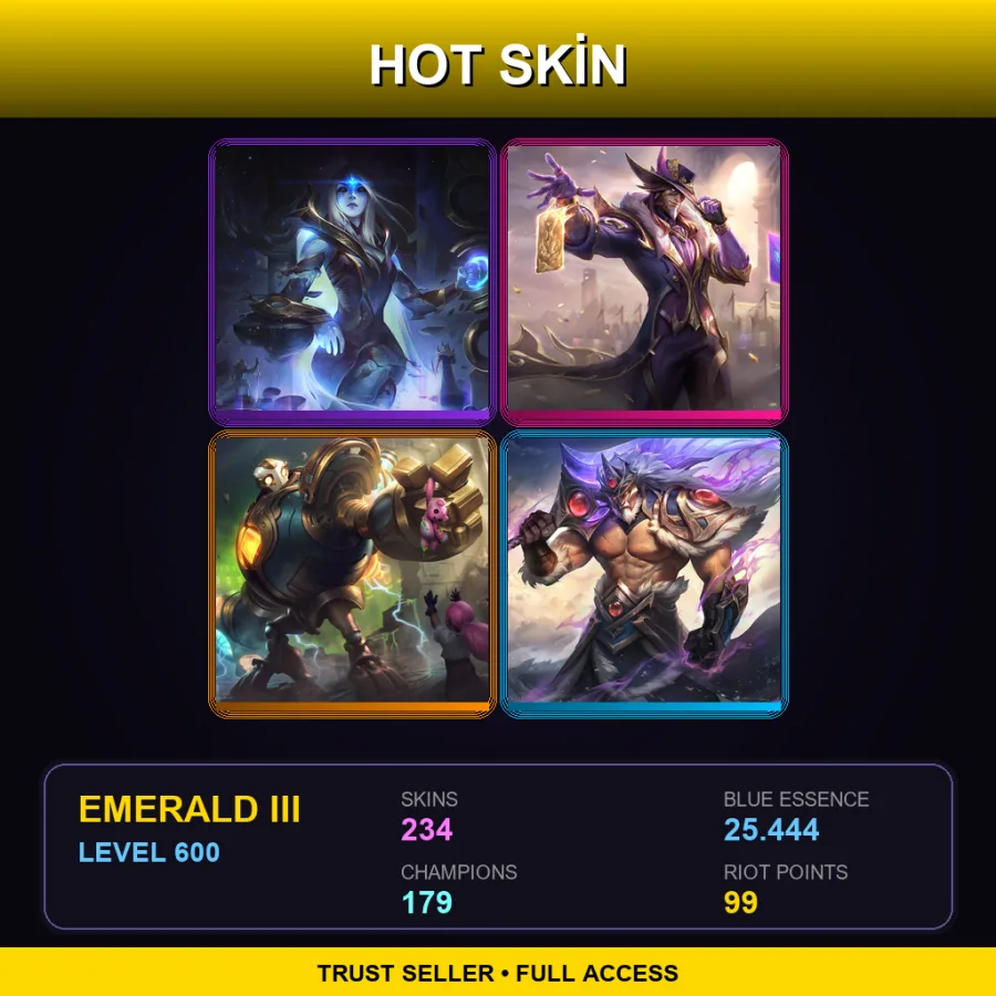 EUW | Cosmic Queen Ashe | Victorious Twisted Fate | Victorious Blitzcrank | Victorious Tryndamere | 234 Skin | 179 Champ | Emerald III | Lv600
