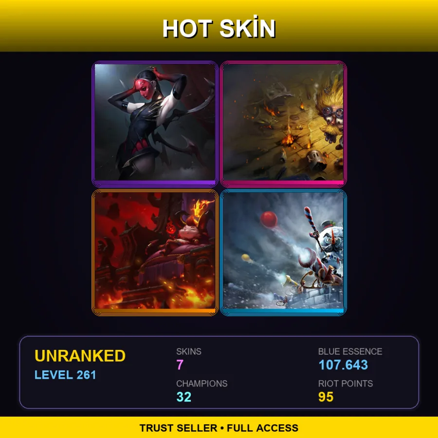EUW | Masque of the Black Rose Elise | Blast Zone Heimerdinger | Little Devil Teemo | Snowmerdinger | 7 Skin | 32 Champ | Lv261