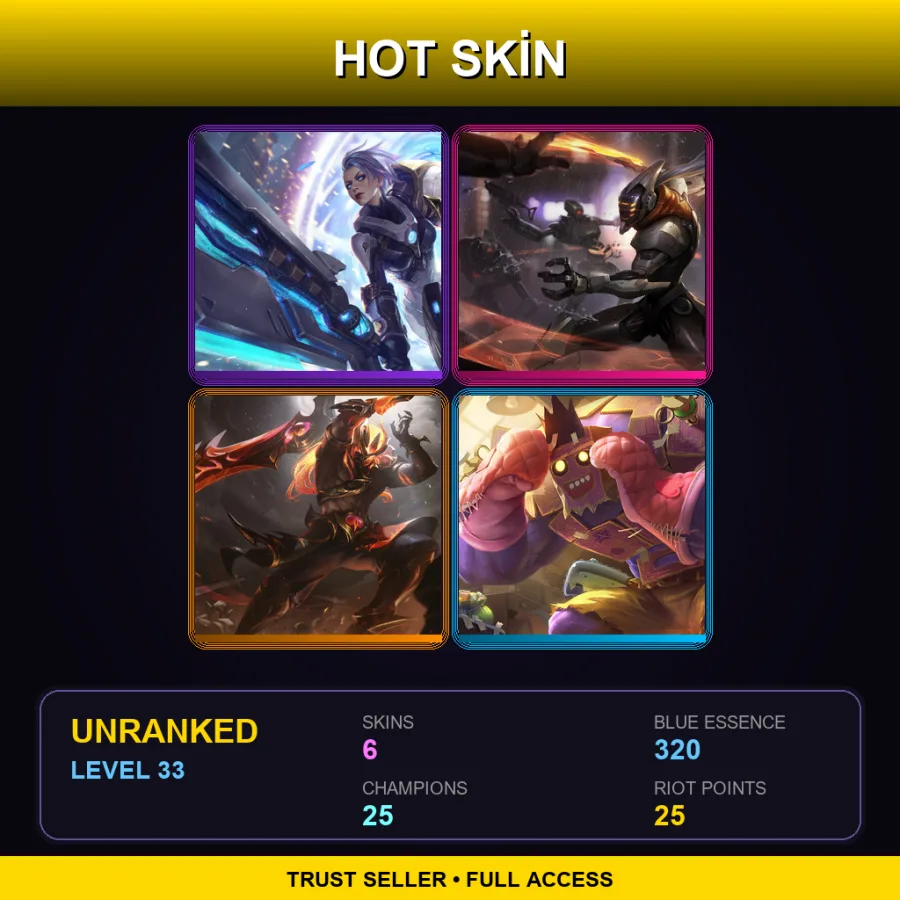 EUW | Lv33 | Unranked | 6 Skin | 25 Champ