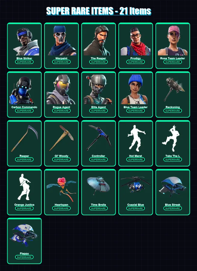 [PC/XBOX] | Blue Striker | Warpaint | The Reaper | Prodigy | Rose Team Leader | 140 skin | 115 pickaxe | 107 emote | 114 glider | Lv1446