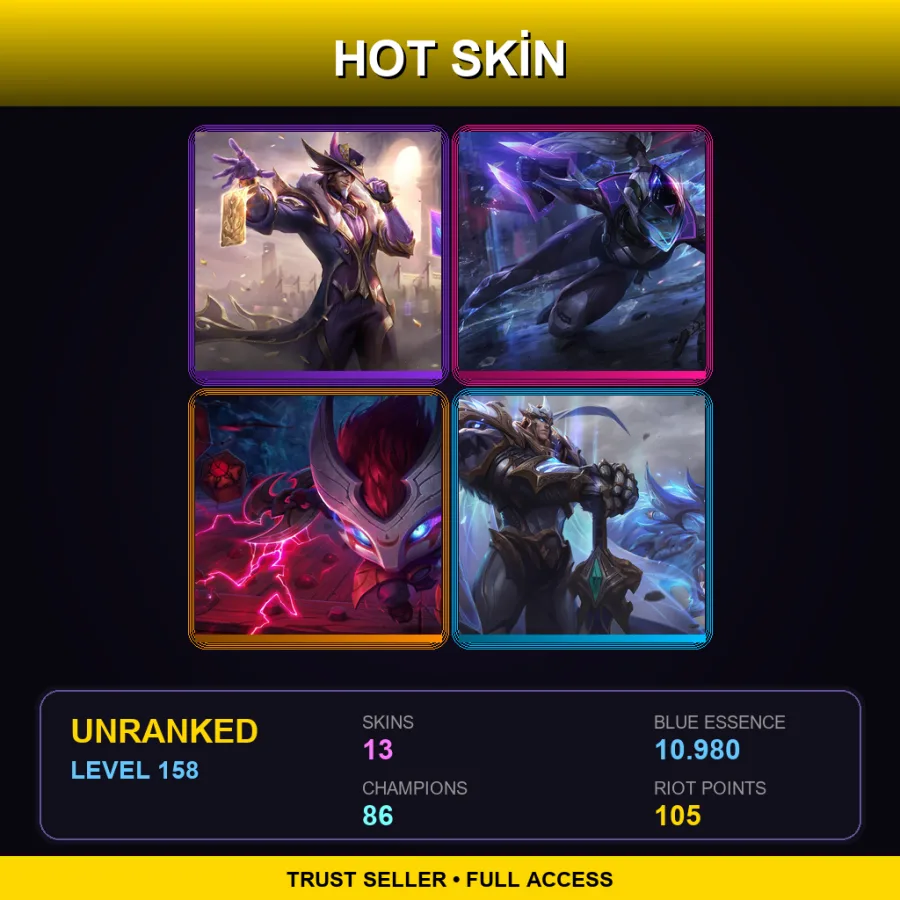EUW | Lv158 | Unranked | 13 Skin | 86 Champ — LoL account