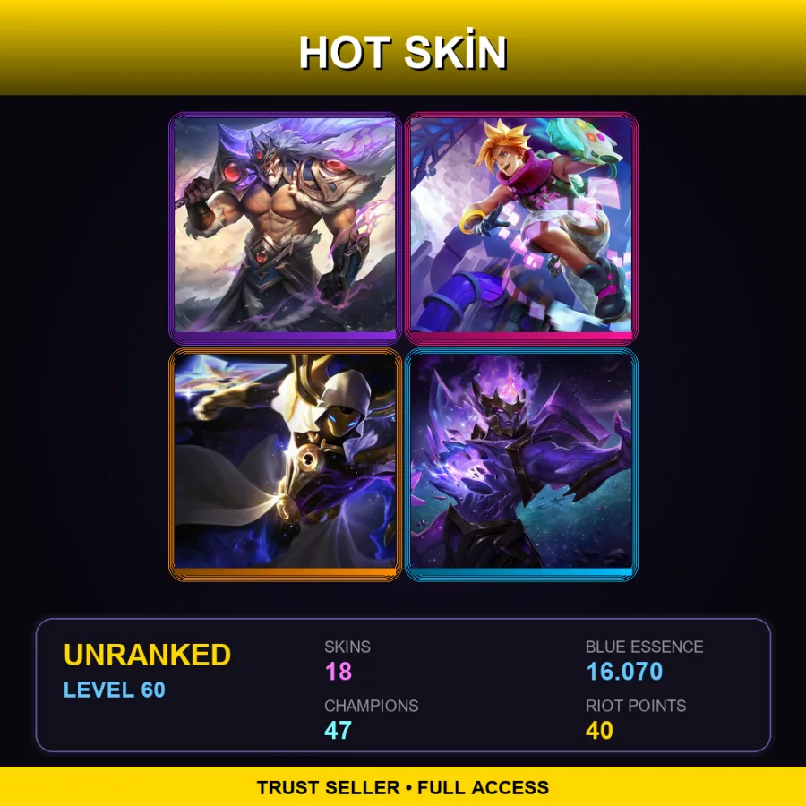 NA | Lv60 | Unranked | 18 Skin | 47 Champ — LoL account
