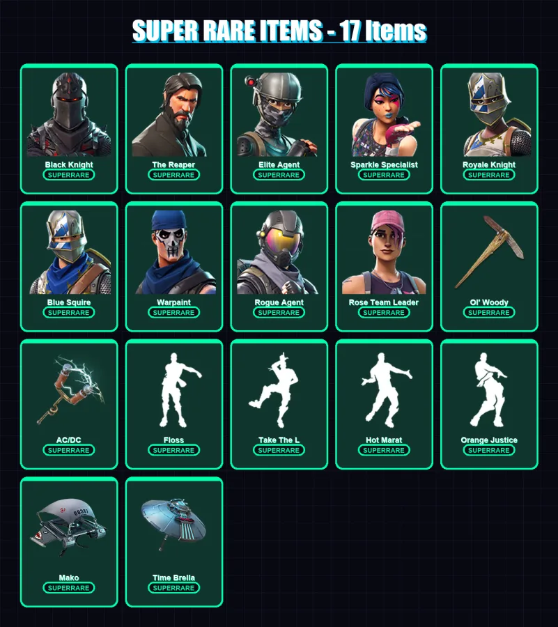 [PS4/PS5/XBOX/PC] | Black Knight | The Reaper | Elite Agent | Sparkle Specialist | Royale Knight | 34 skin | 30 pickaxe | 39 emote | 44 glider | Lv6