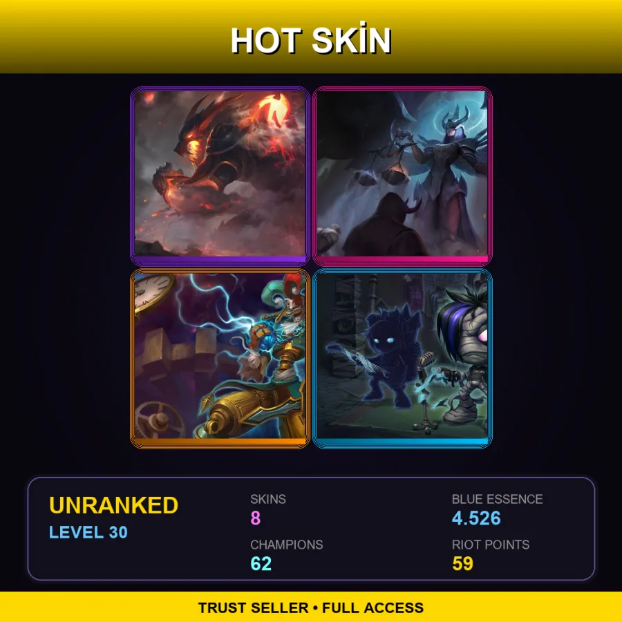EUNE | Lv30 | Unranked | 8 Skin | 62 Champ — Workshop Shaco