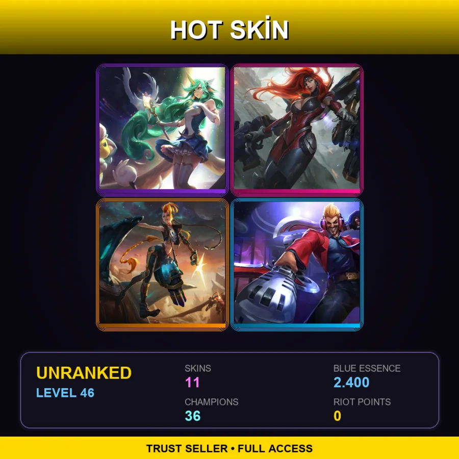 BR | Star Guardian Soraka | Gun Goddess Miss Fortune | Odyssey Jinx | Primetime Draven | 11 Skin | 36 Champ | Lv46