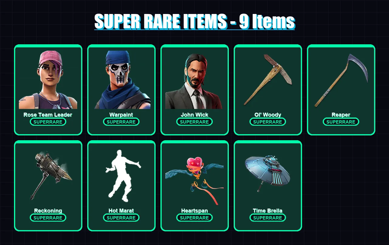 [PC/XBOX/PSN] | Rose Team Leader | Warpaint | John Wick | Frozen Red Knight | Blackheart | 150 skin | 219 pickaxe | 146 emote | 177 glider | Lv2756