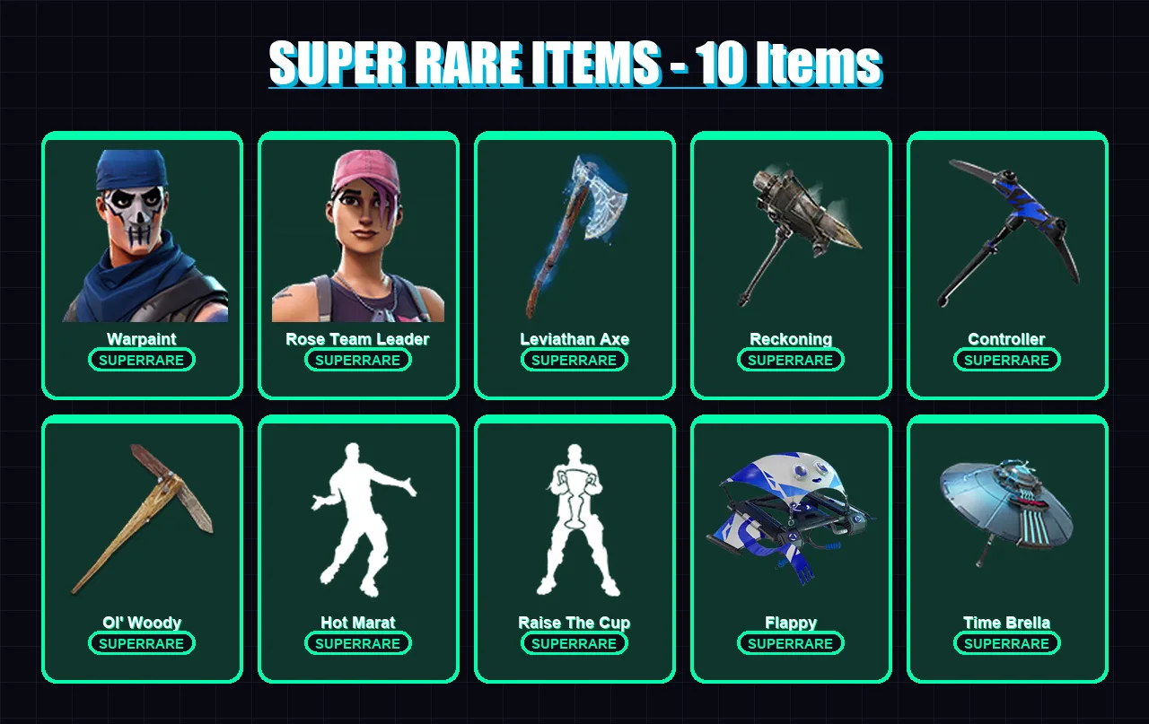 [PC/XBOX] | Warpaint | Rose Team Leader | Nezumi | Calamity | Fusion | 118 skin | 138 pickaxe | 127 emote | 130 glider | Lv1945