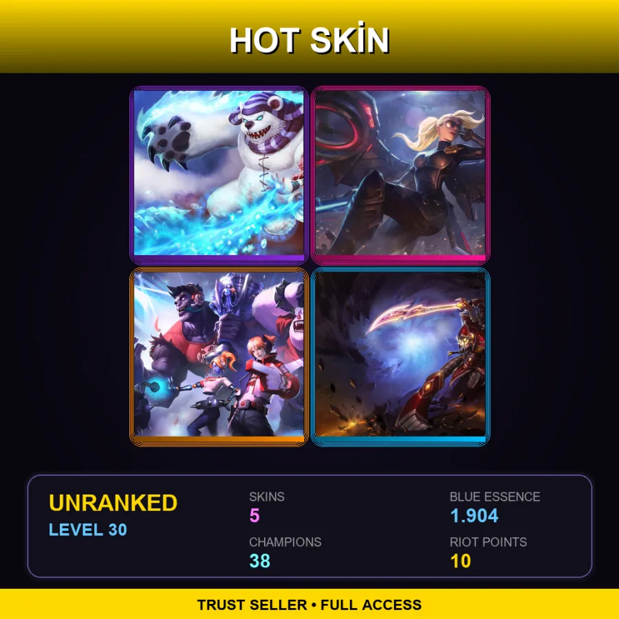 EUNE | Lv30 | Unranked | 5 Skin | 38 Champ — LoL account