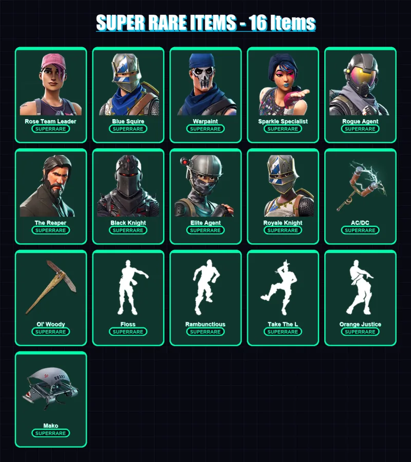 [PS4/PS5/PC] | Rose Team Leader | Blue Squire | Warpaint | Sparkle Specialist | Rogue Agent | 54 skin | 42 pickaxe | 50 emote | 36 glider | Lv418