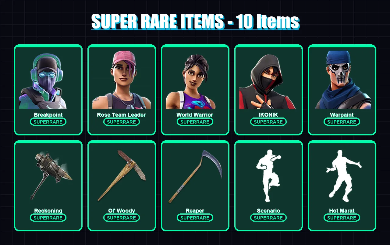 [PC] | Breakpoint | Rose Team Leader | World Warrior | IKONIK | Warpaint | 101 skin | 66 pickaxe | 85 emote | 60 glider | Lv728 — Fortnite account