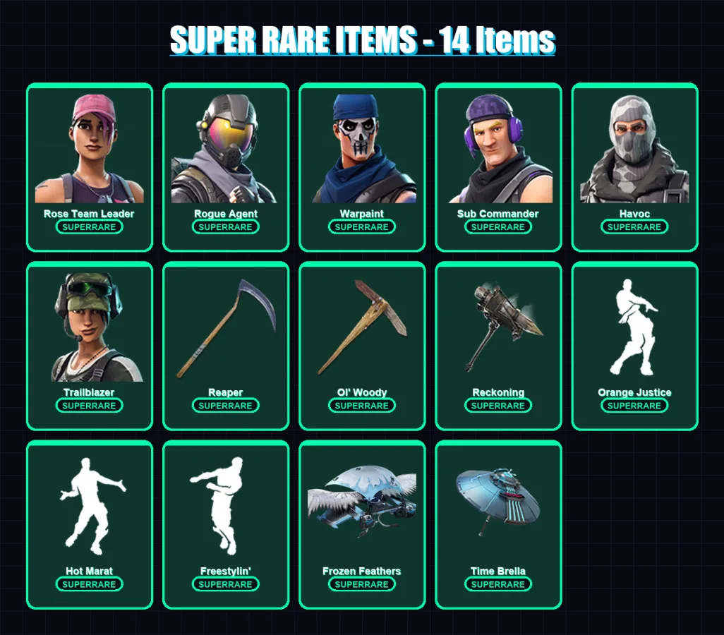 [PC/PSN] | Rose Team Leader | Rogue Agent | Warpaint | Sub Commander | Havoc | 112 skin | 96 pickaxe | 101 emote | 102 glider | Lv1147