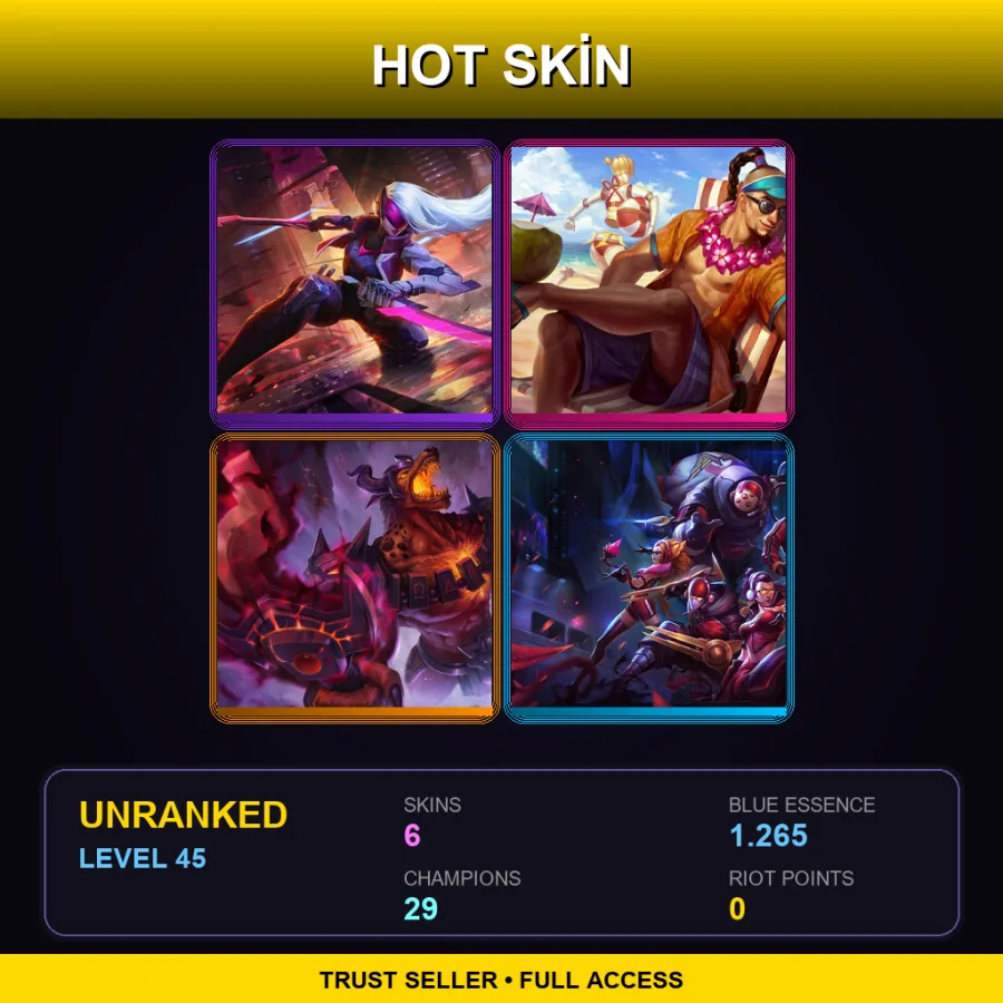 EUW | Lv45 | Unranked | 6 Skin | 29 Champ