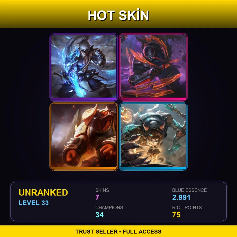 TR | Lv33 | Unranked | 7 Skin | 34 Champ — LoL account