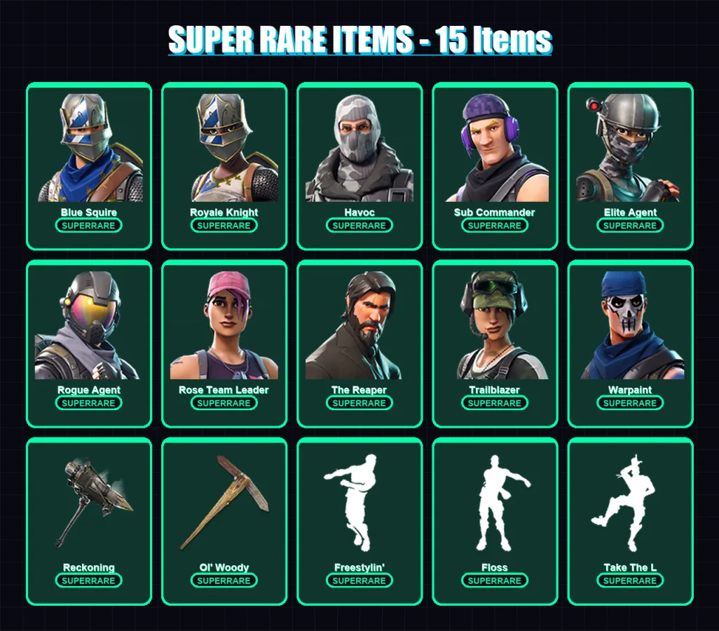 [PC/XBOX/PSN] | Blue Squire | Royale Knight | Havoc | Sub Commander | Elite Agent | 40 skin | 33 pickaxe | 32 emote | 31 glider | Lv304