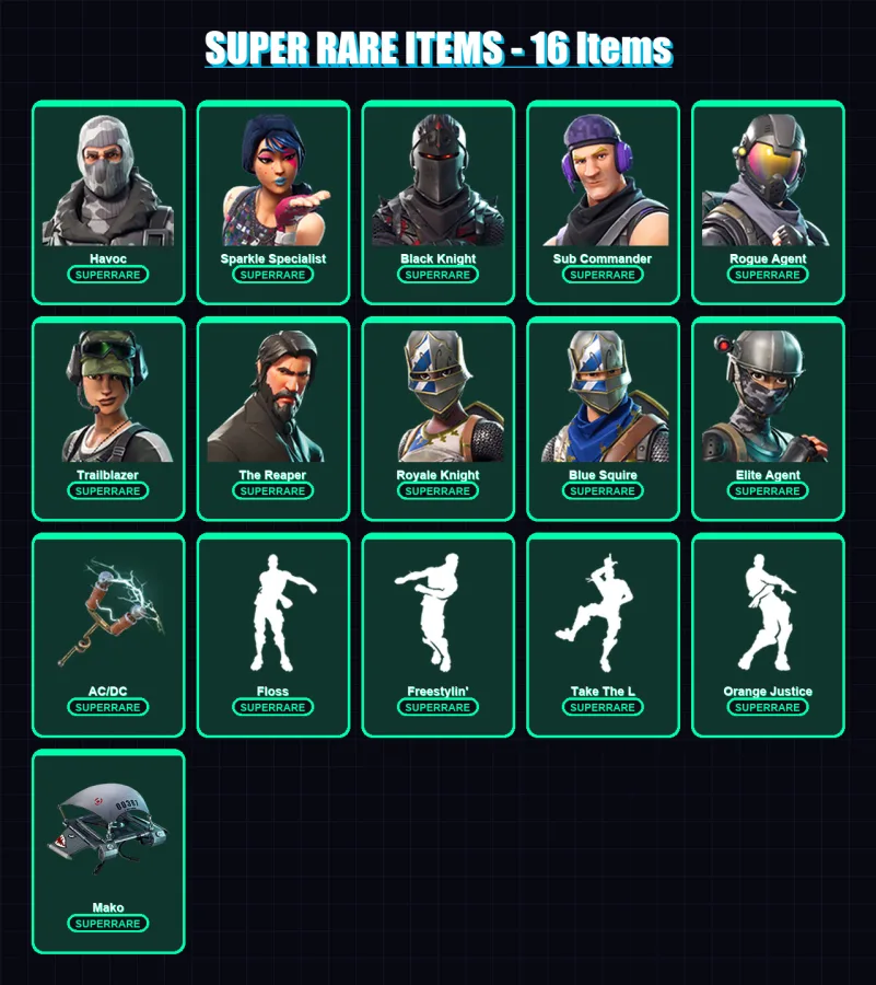 [PC/PSN] | Havoc | Sparkle Specialist | Black Knight | Sub Commander | Rogue Agent | 40 skin | 29 pickaxe | 42 emote | 38 glider | Lv575